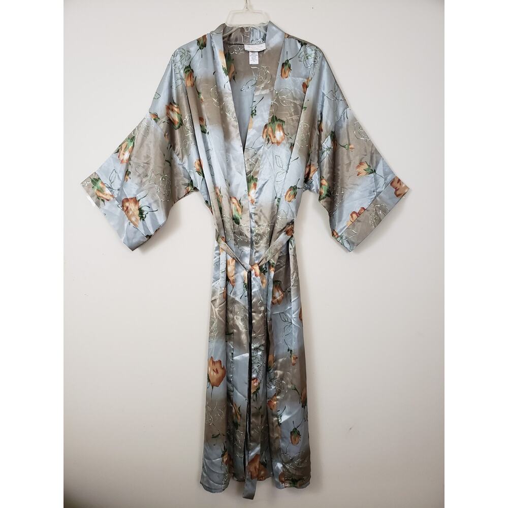 Vintage Kristine Tyler Intimates Floral Womens Robe One Size Kimono Sleeve USA